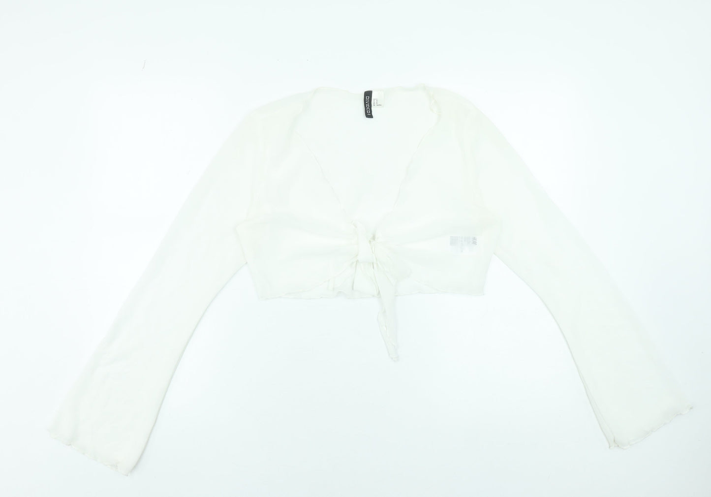 H&M Divided Women's White Cropped Tie Blouse Size 12