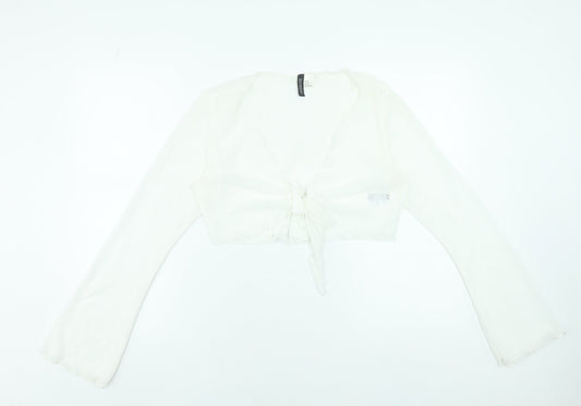 H&M Divided Women's White Cropped Tie Blouse Size 12
