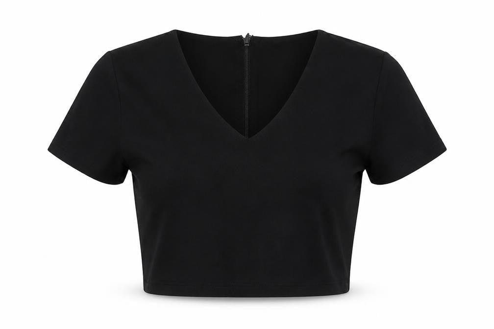 Marks & Spencer Women’s Black Cropped V-Neck Blouse UK 12
