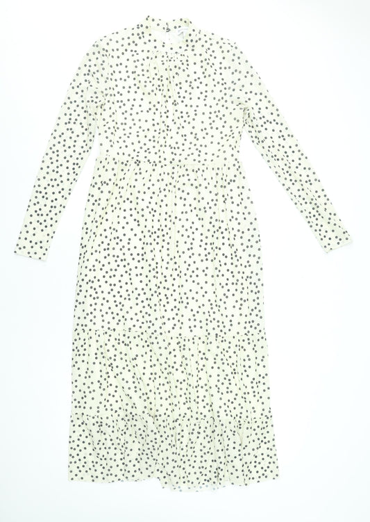 Warehouse Women’s White Polka Dot Midi Fit & Flare Dress Size 8