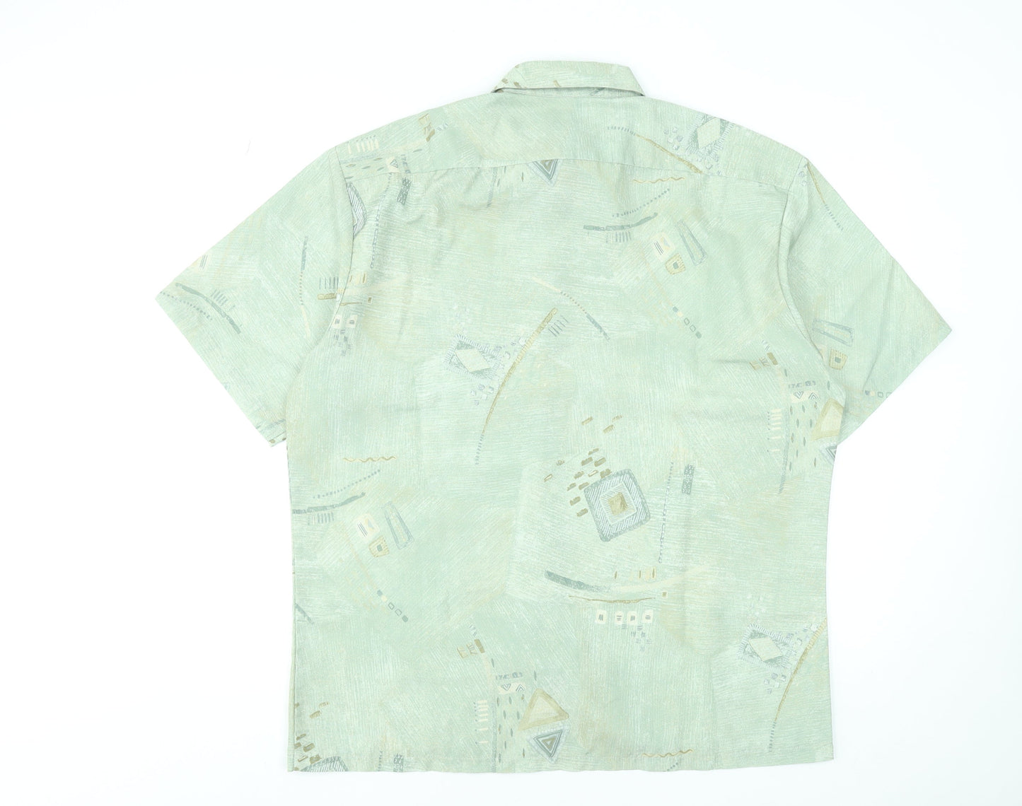 Andros Men's Green Geometric Short Sleeve Button-Up Shirt L