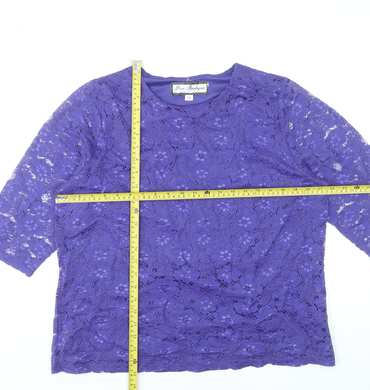 Paco Boutique Women’s Purple Floral Lace 3/4 Sleeve Blouse Size 16