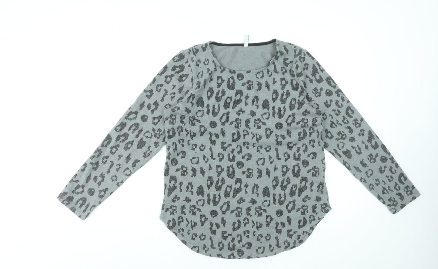 Hailys Womens Grey Leopard Print Long Sleeve Top Size L
