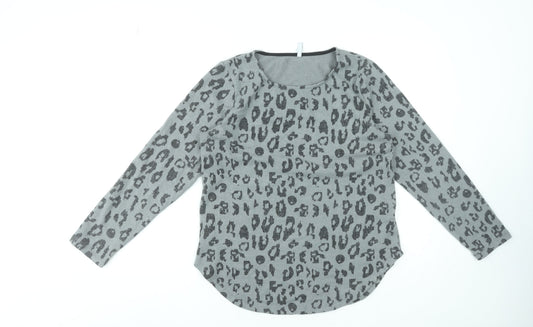 Hailys Womens Grey Leopard Print Long Sleeve Top Size L