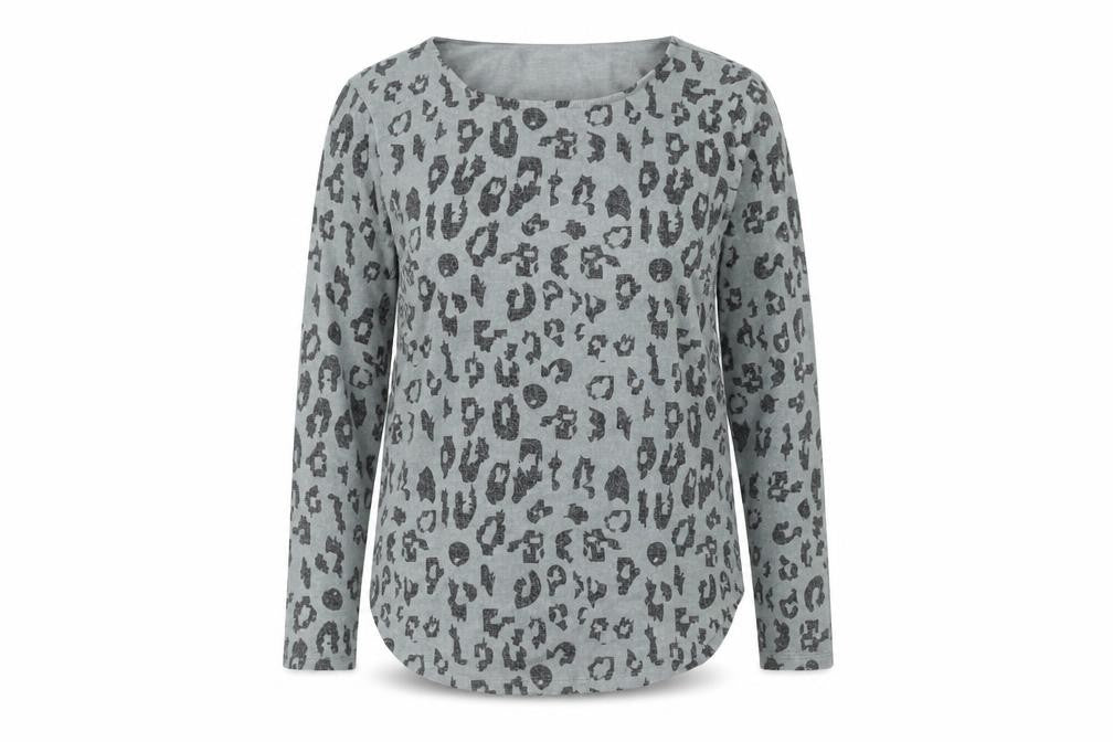 Hailys Womens Grey Leopard Print Long Sleeve Top Size L