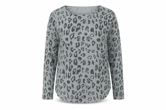 Hailys Womens Grey Leopard Print Long Sleeve Top Size L