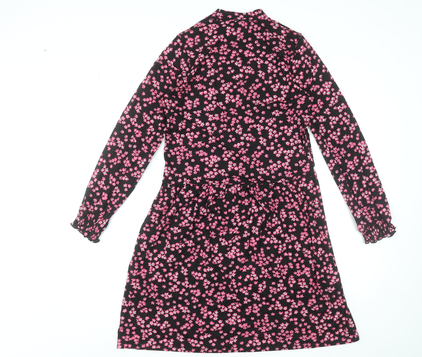 Warehouse Women Black Pink Floral Long Sleeve A-Line Dress Size 6