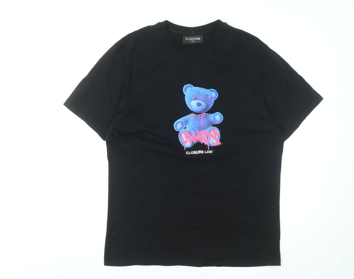 Closure London Mens Black Graphic Bear T-Shirt Size L