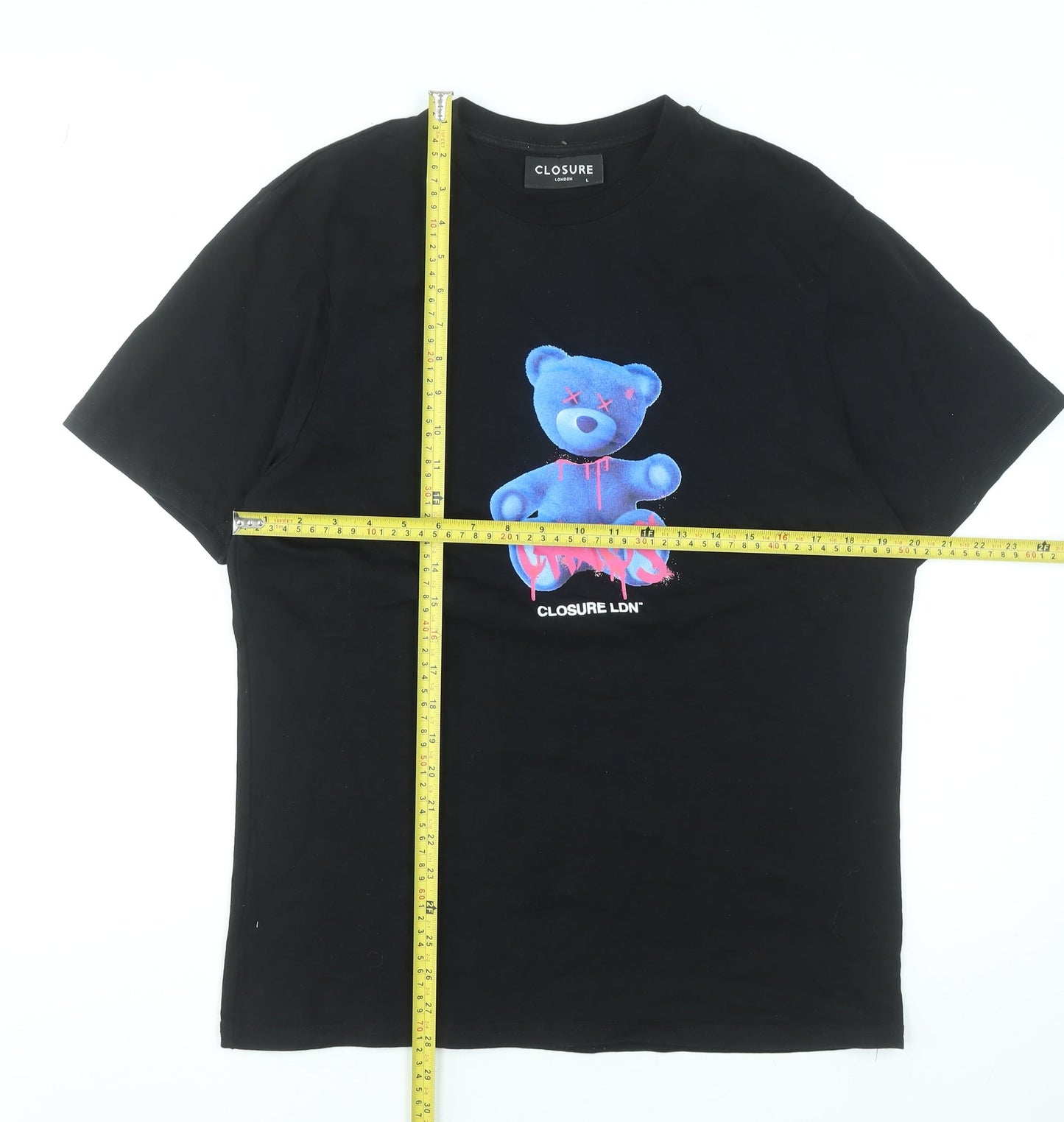 Closure London Mens Black Graphic Bear T-Shirt Size L