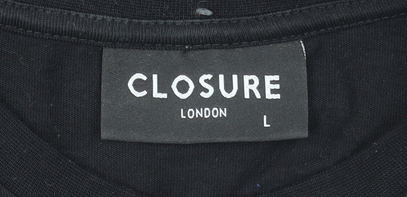Closure London Mens Black Graphic Bear T-Shirt Size L