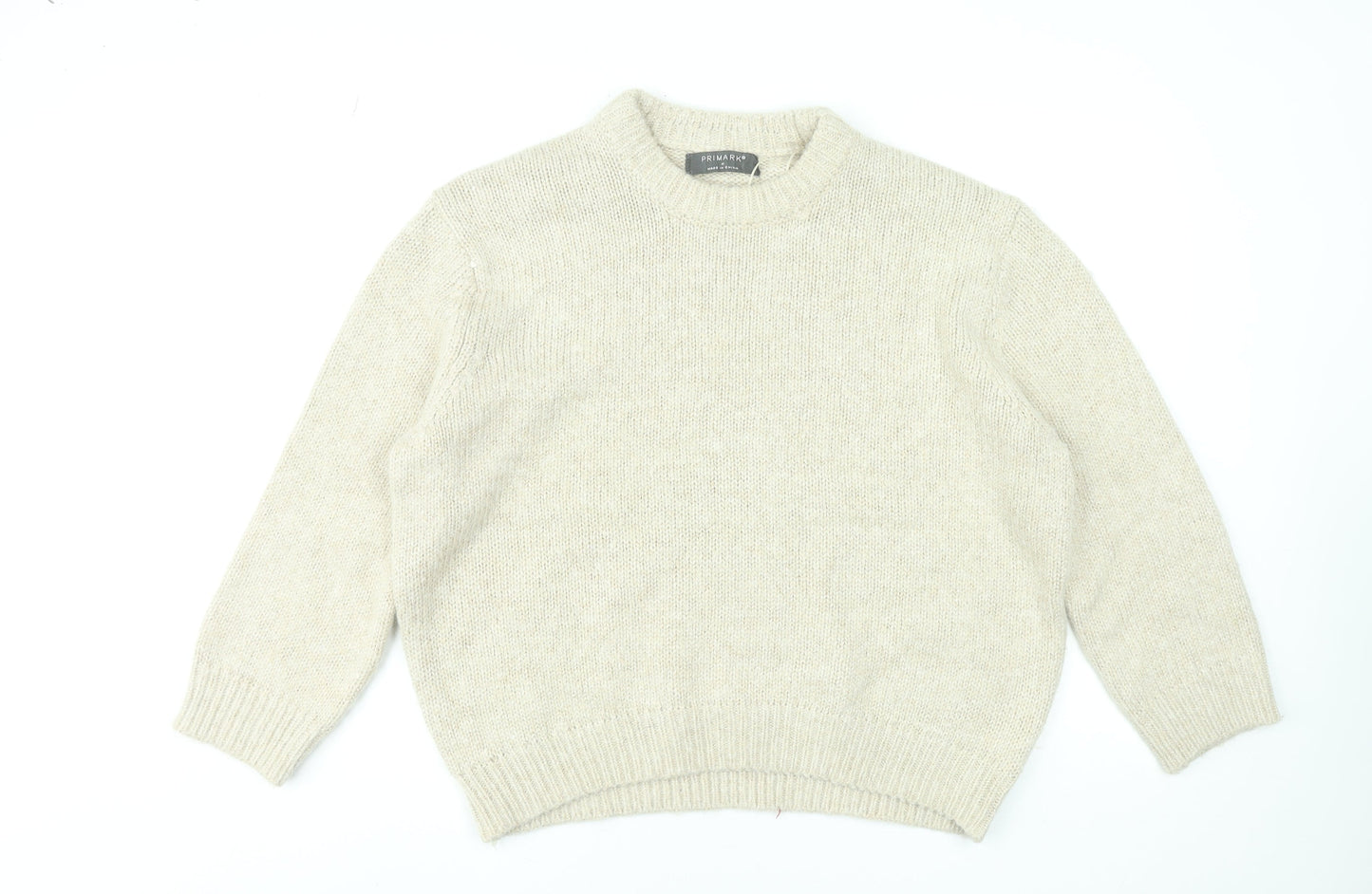 Primark Women Beige Crew Neck Knit Pullover Jumper Size M