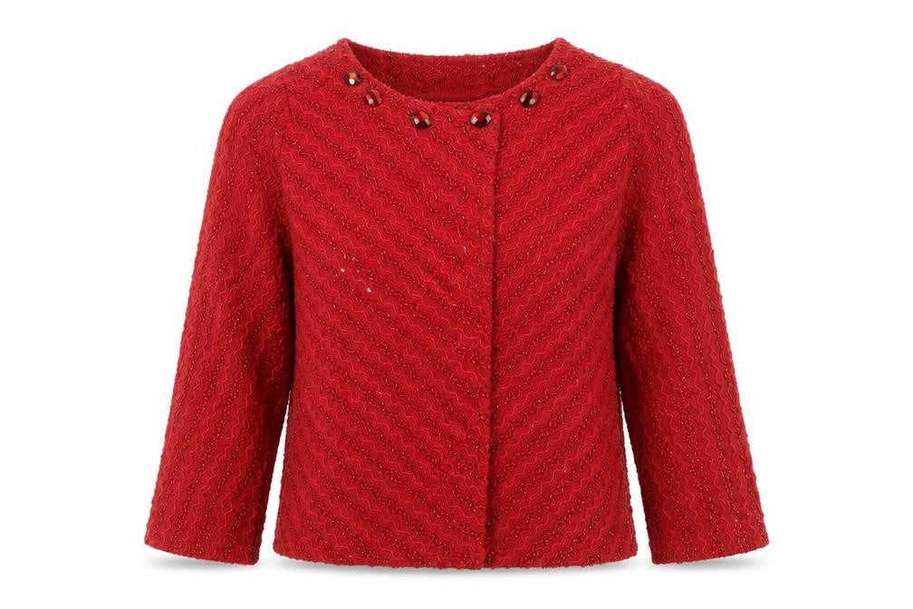 Paco Boutique Women's Red Sequin Knit Cardigan Size 12