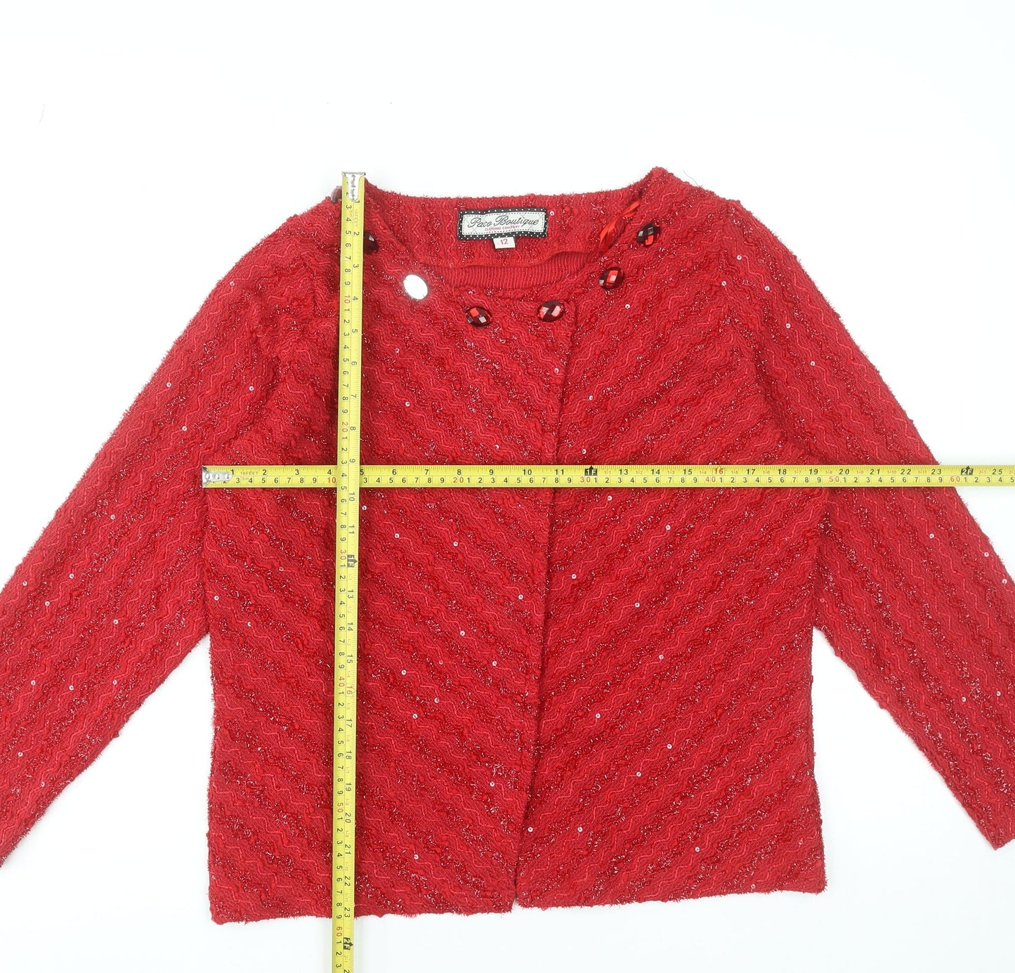 Paco Boutique Women's Red Sequin Knit Cardigan Size 12