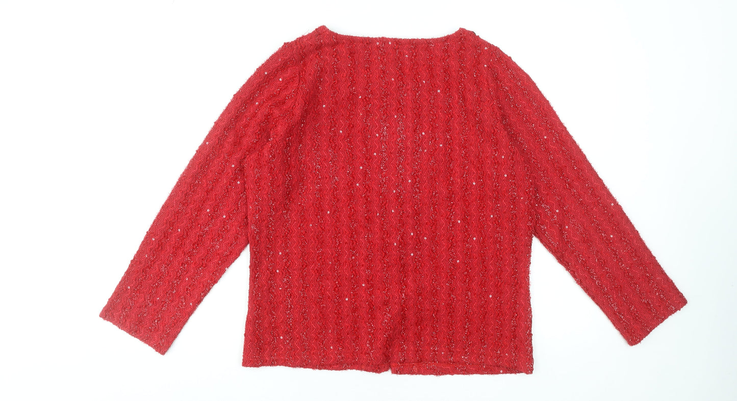 Paco Boutique Women's Red Sequin Knit Cardigan Size 12