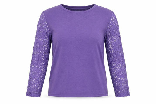 Paco Boutique Women Purple Lace Sleeve Jumper Size 14