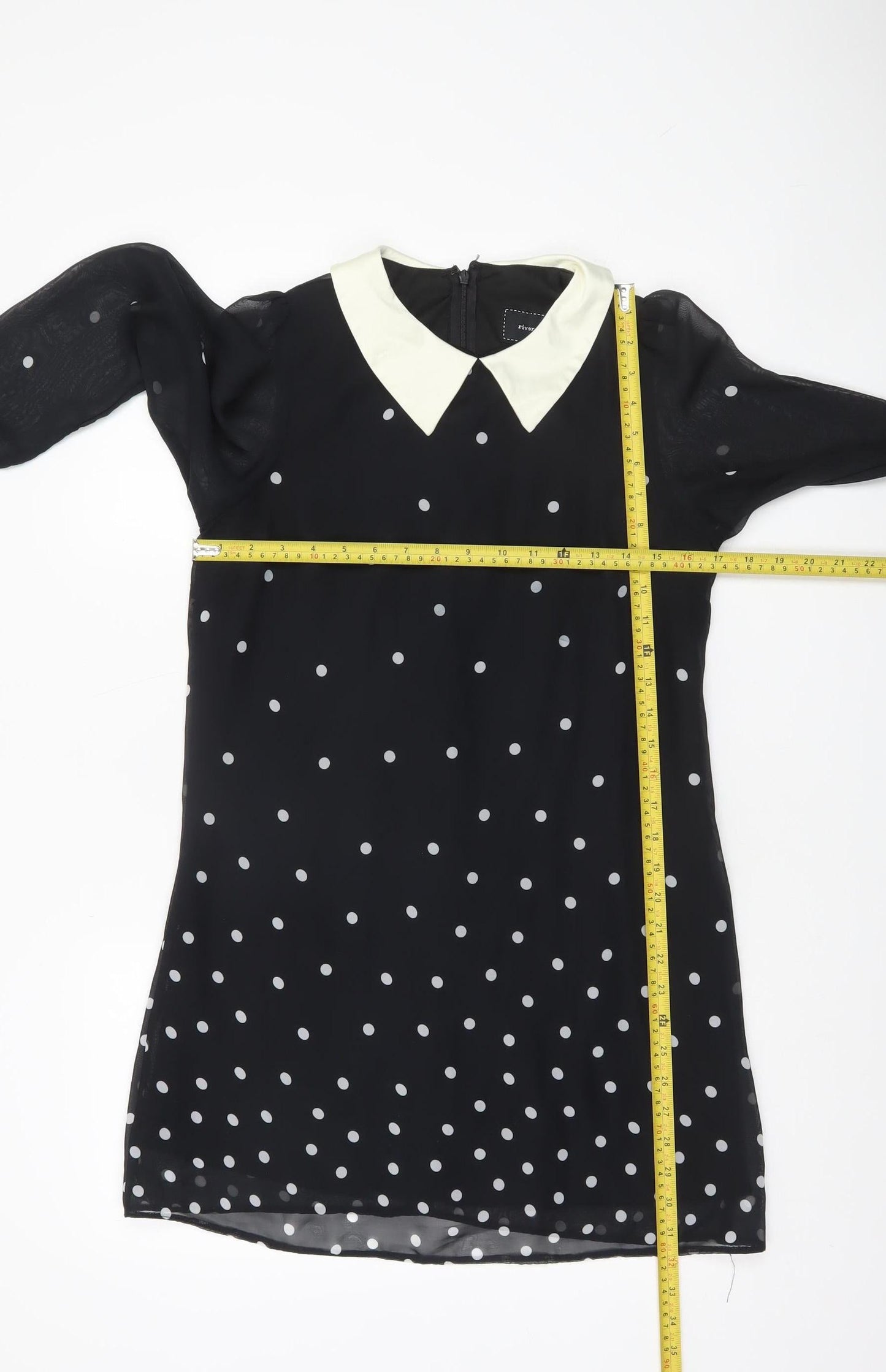River Island Women’s Black Polka Dot Shift Dress Size 10 Long Sleeve Collared