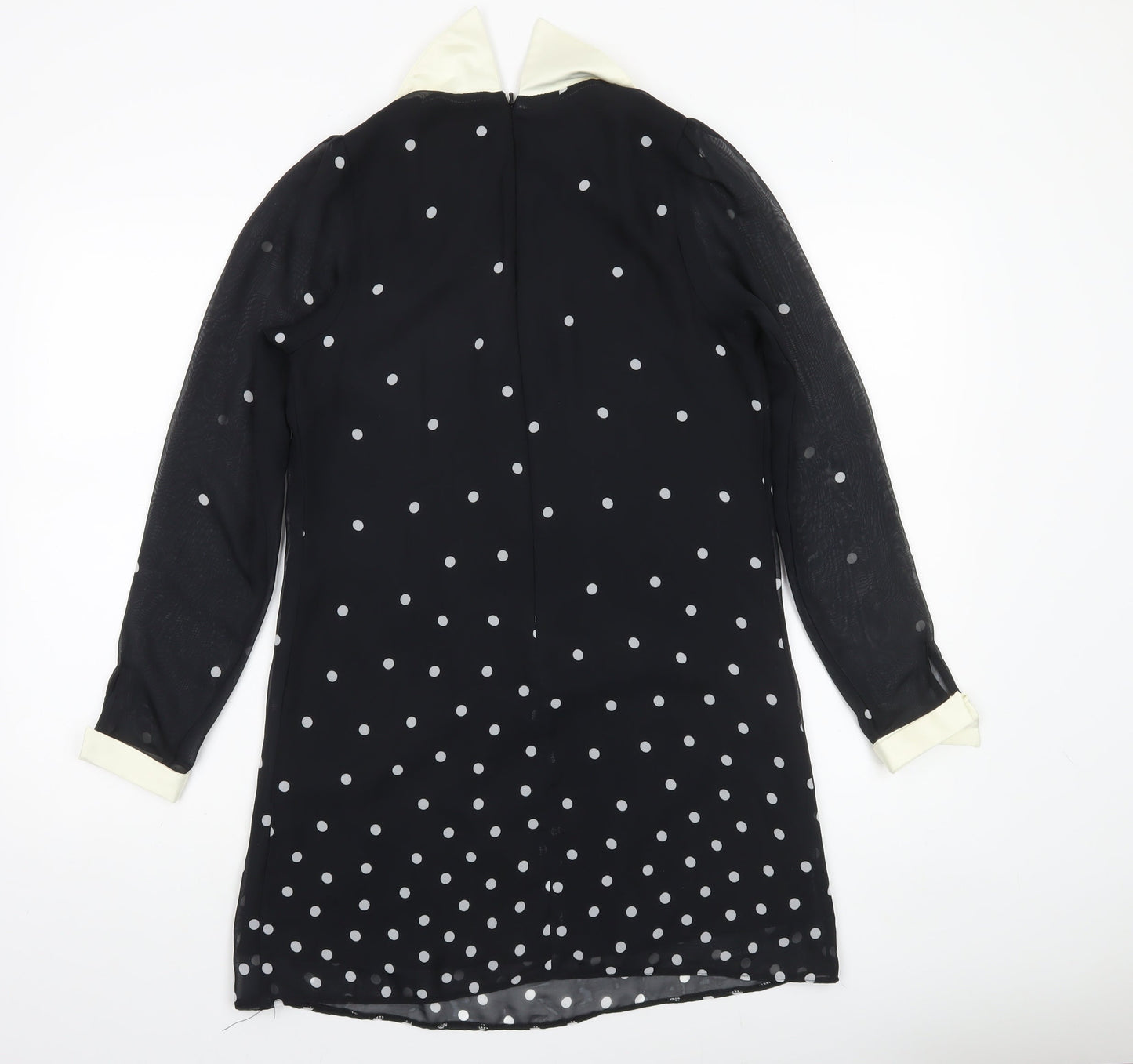 River Island Women’s Black Polka Dot Shift Dress Size 10 Long Sleeve Collared