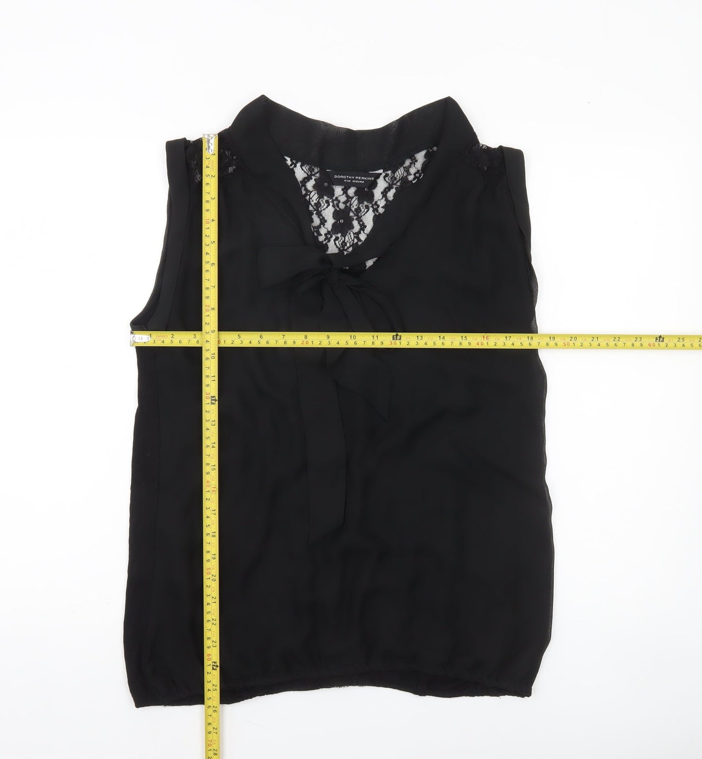 Dorothy Perkins Women's Black Sleeveless Chiffon Lace Blouse Size 14