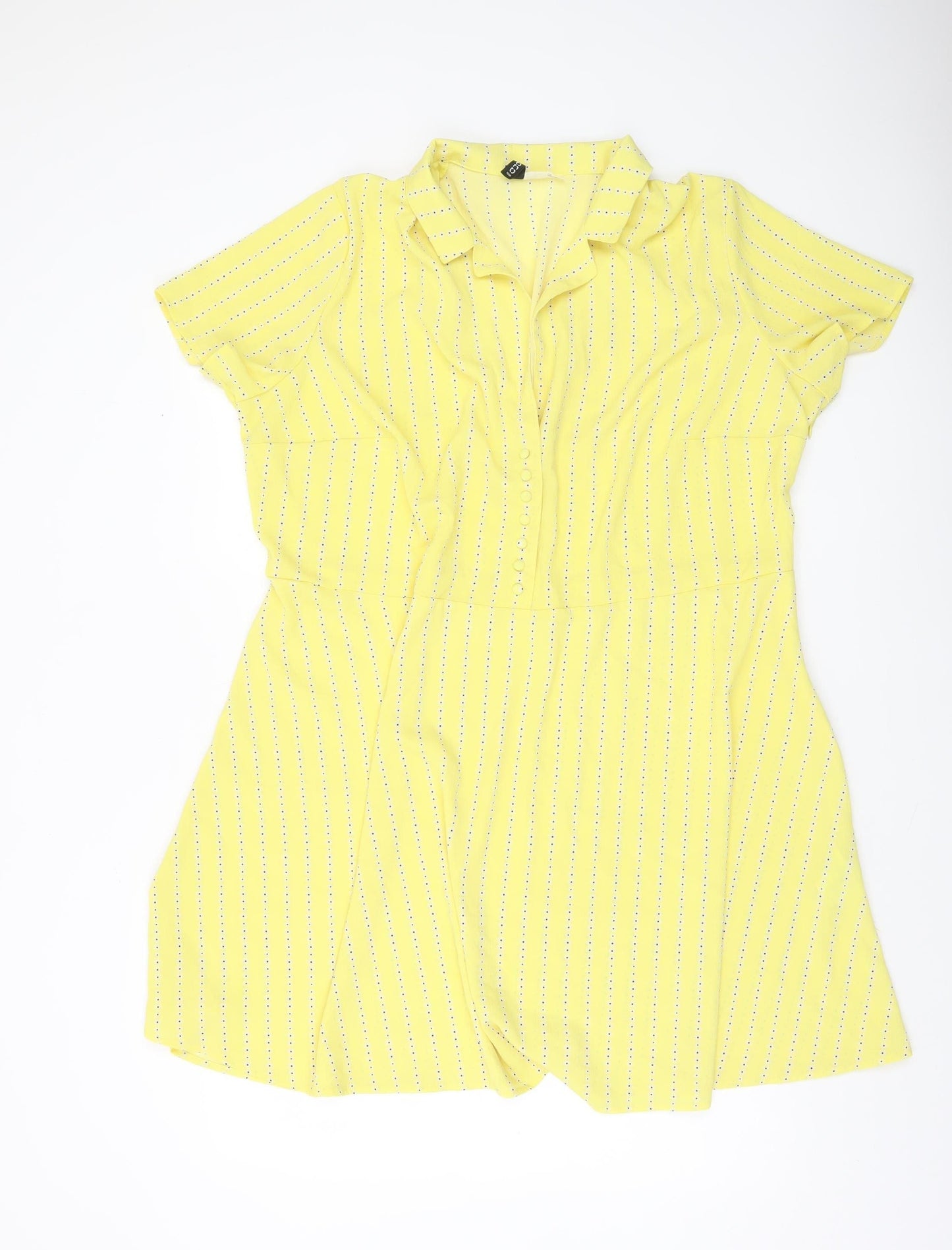H&M Divided Yellow Floral Mini Dress Women’s Size 18 Short Sleeve Button Stretch