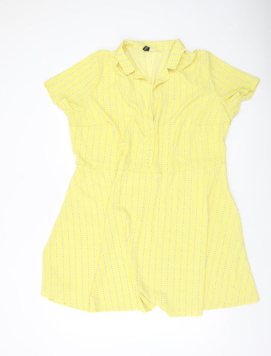 H&M Divided Yellow Floral Mini Dress Women’s Size 18 Short Sleeve Button Stretch