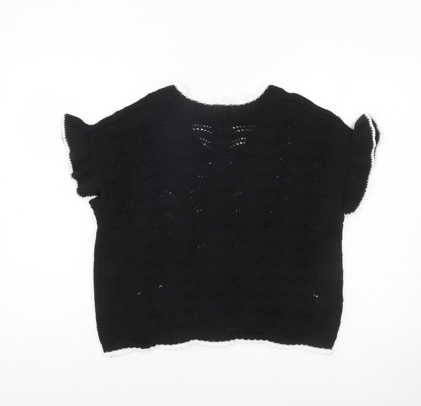JelisJelis Women's Black V-Neck Knit Short Sleeve Jumper L