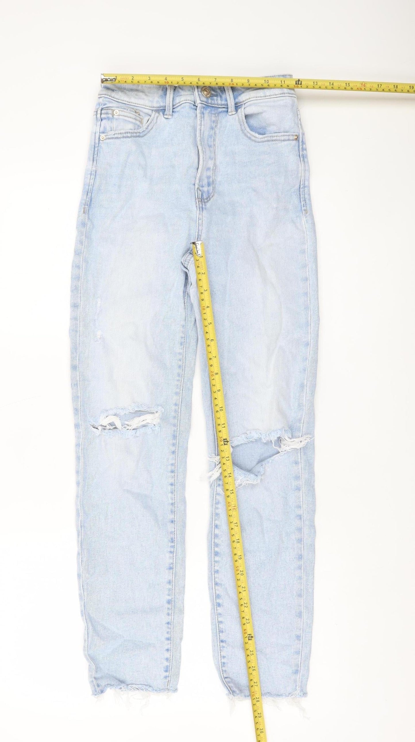 Stradivarius Women Blue Size 6 Ripped High Rise Mom Slim Jeans