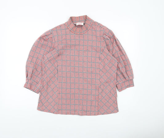 Savida Womens Red Check High Neck Tunic Blouse Size 16