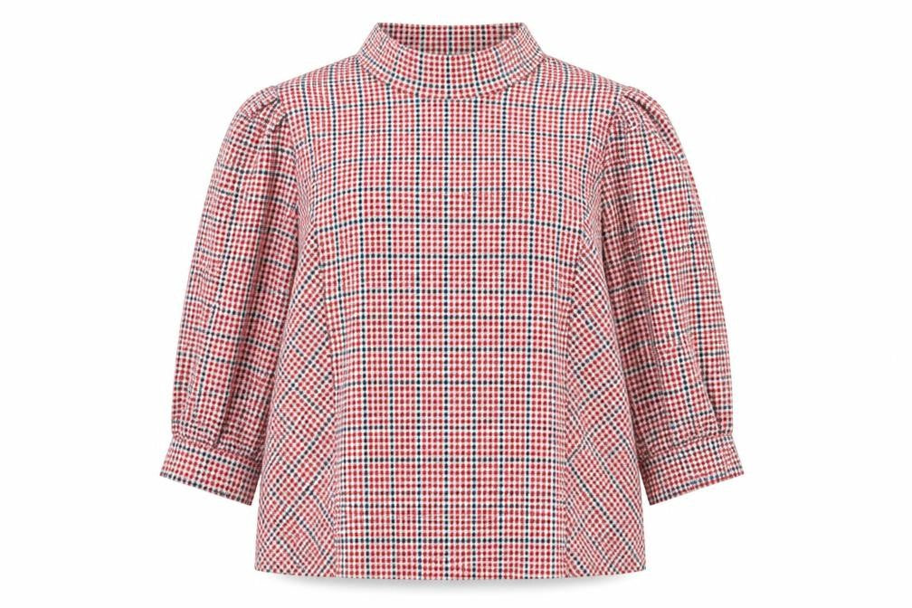Savida Womens Red Check High Neck Tunic Blouse Size 16