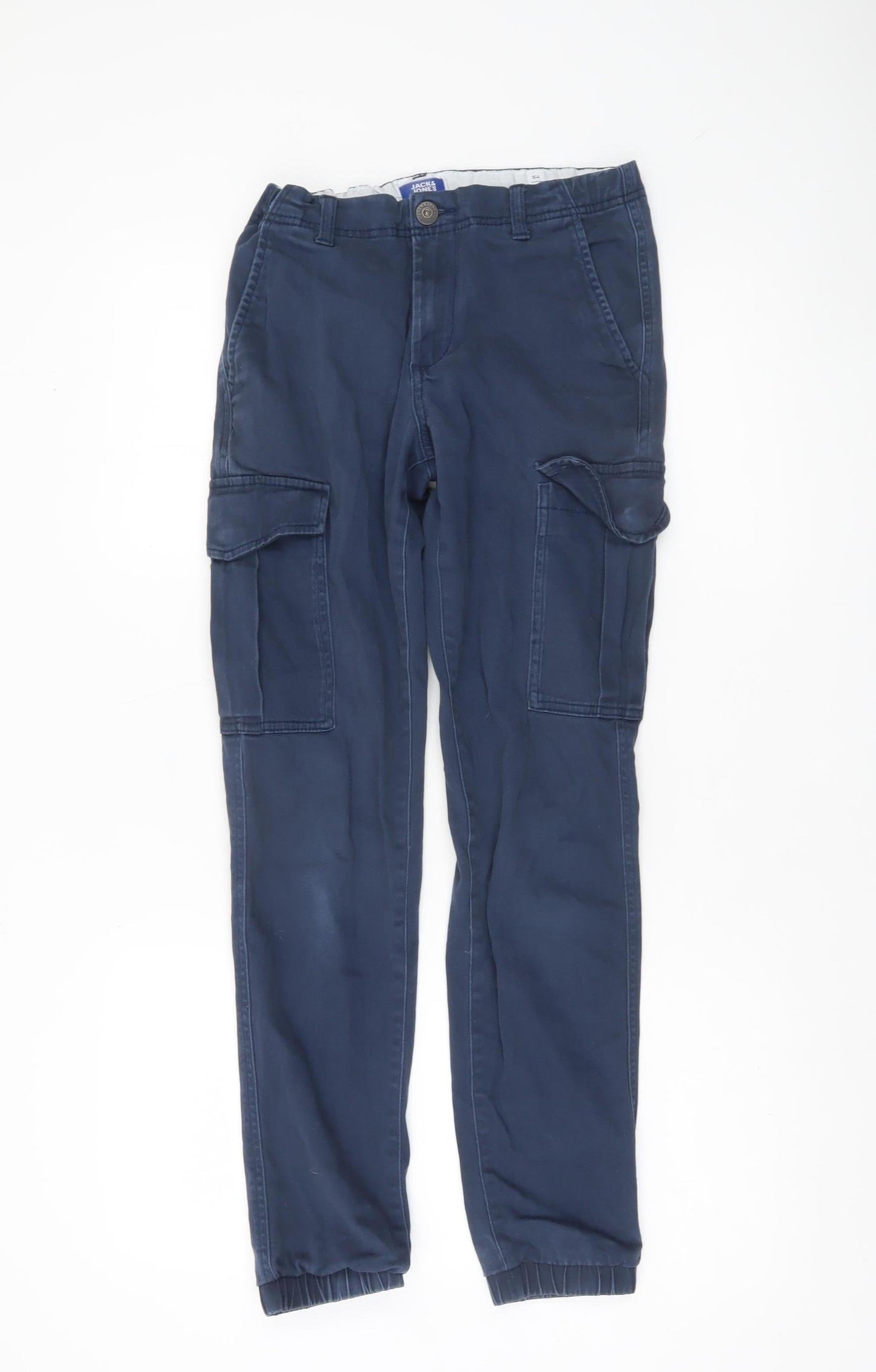 Jack & Jones Boys Blue Cargo Trousers 14 Years Cotton Blend Elastic Waist
