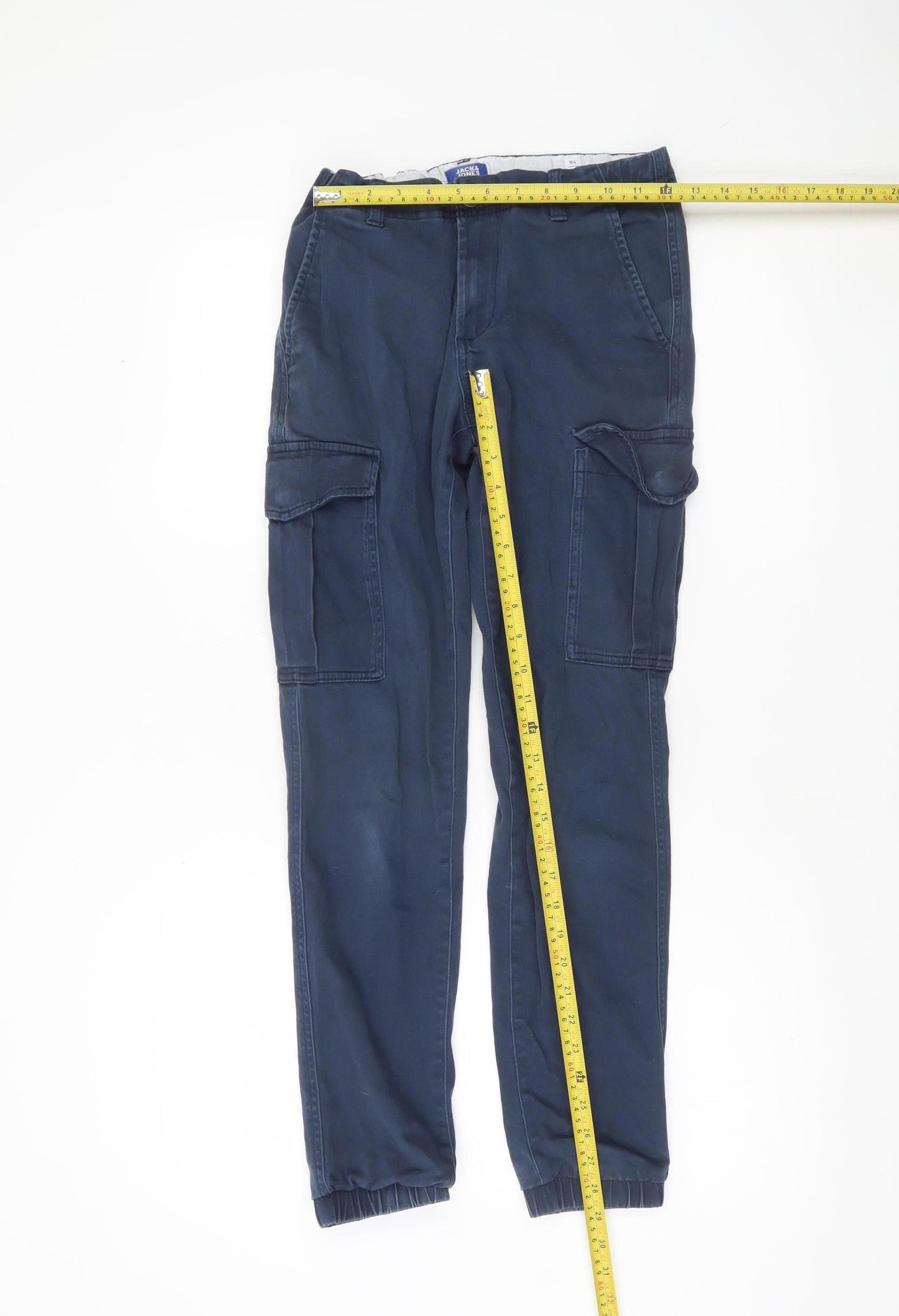 Jack & Jones Boys Blue Cargo Trousers 14 Years Cotton Blend Elastic Waist