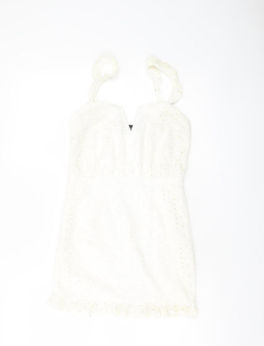 PrettyLittleThing Women’s White Cotton Lace Mini Dress UK 4