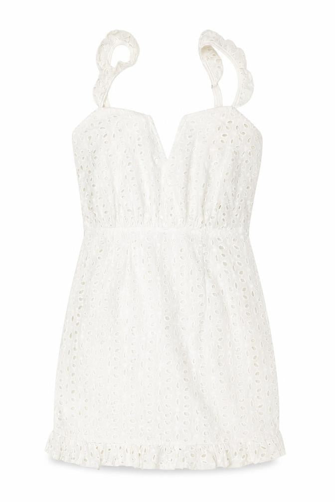PRETTYLITTLETHING Women’s White Cotton Lace Mini Dress UK 4