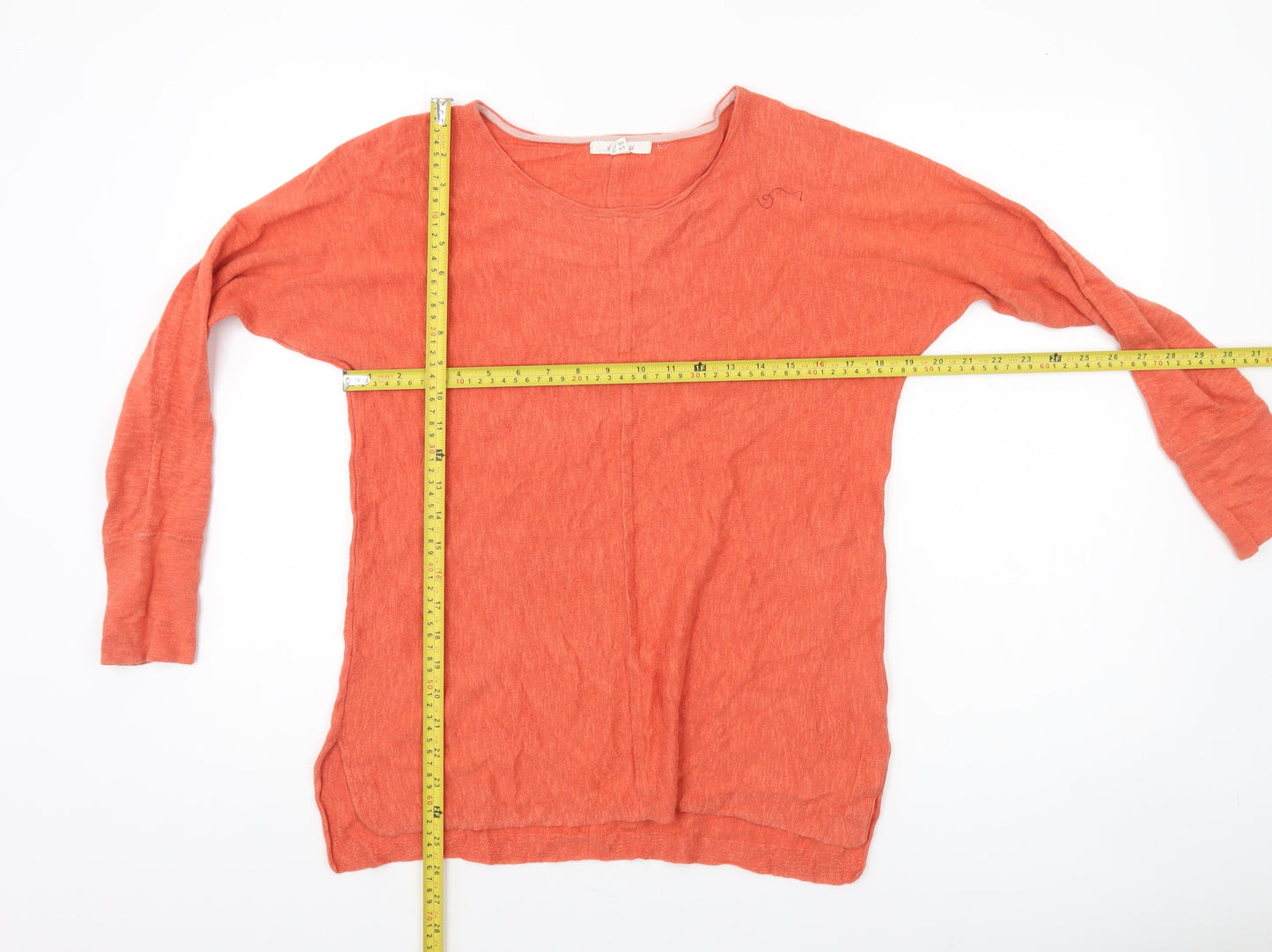White Stuff Women’s Orange Linen Cotton Long Sleeve Pullover Jumper UK 10