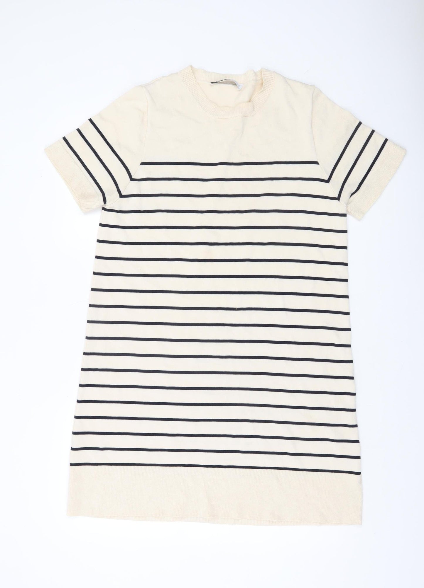 ZARA Women Beige Striped T-Shirt Dress Size 14 Short Sleeve