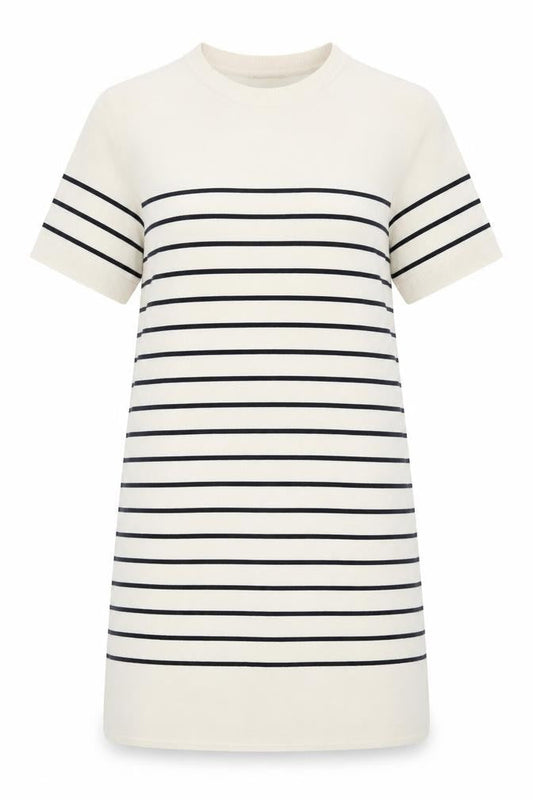 Zara Women Beige Striped T-Shirt Dress Size 14 Short Sleeve