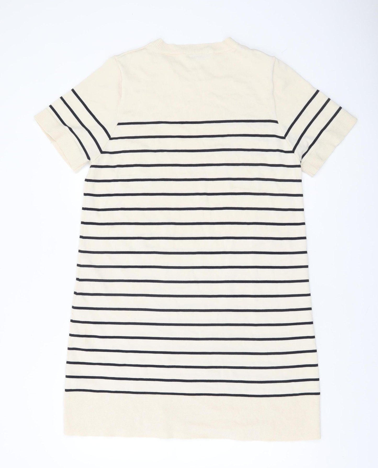 ZARA Women Beige Striped T-Shirt Dress Size 14 Short Sleeve