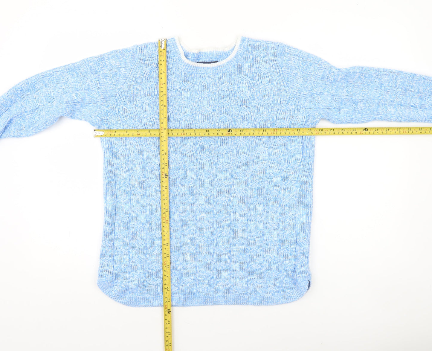 Lands' End Women's Blue Cable-Knit Cotton Jumper Size S