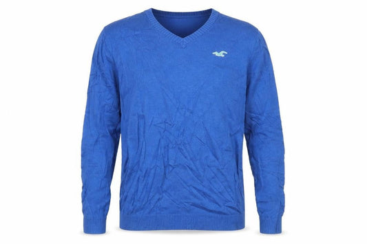 Hollister Men Blue V-Neck Cotton Blend Jumper Size S