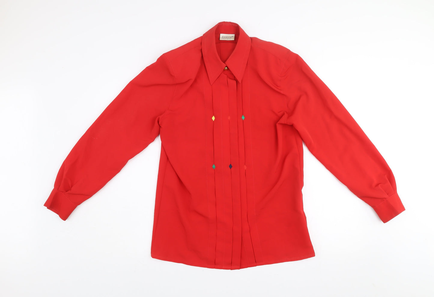 Basler Womens Red Long Sleeve Collared Classic Blouse Size 8