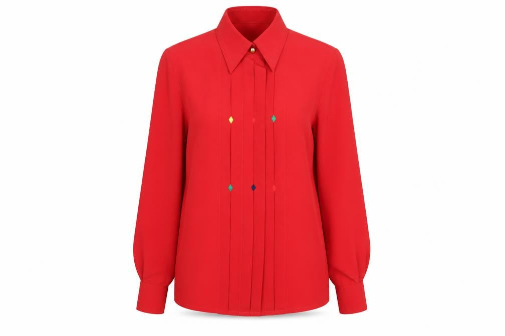 Basler Womens Red Long Sleeve Collared Classic Blouse Size 8