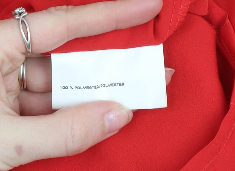 Basler Womens Red Long Sleeve Collared Classic Blouse Size 8