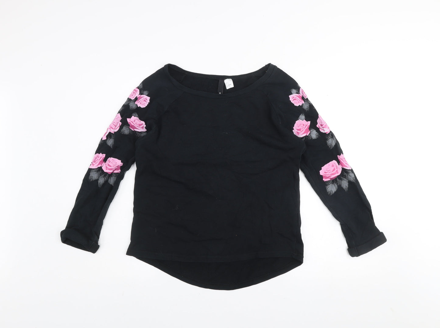 H&M Divided Womens Black Floral Pullover Sweatshirt Size S Cotton