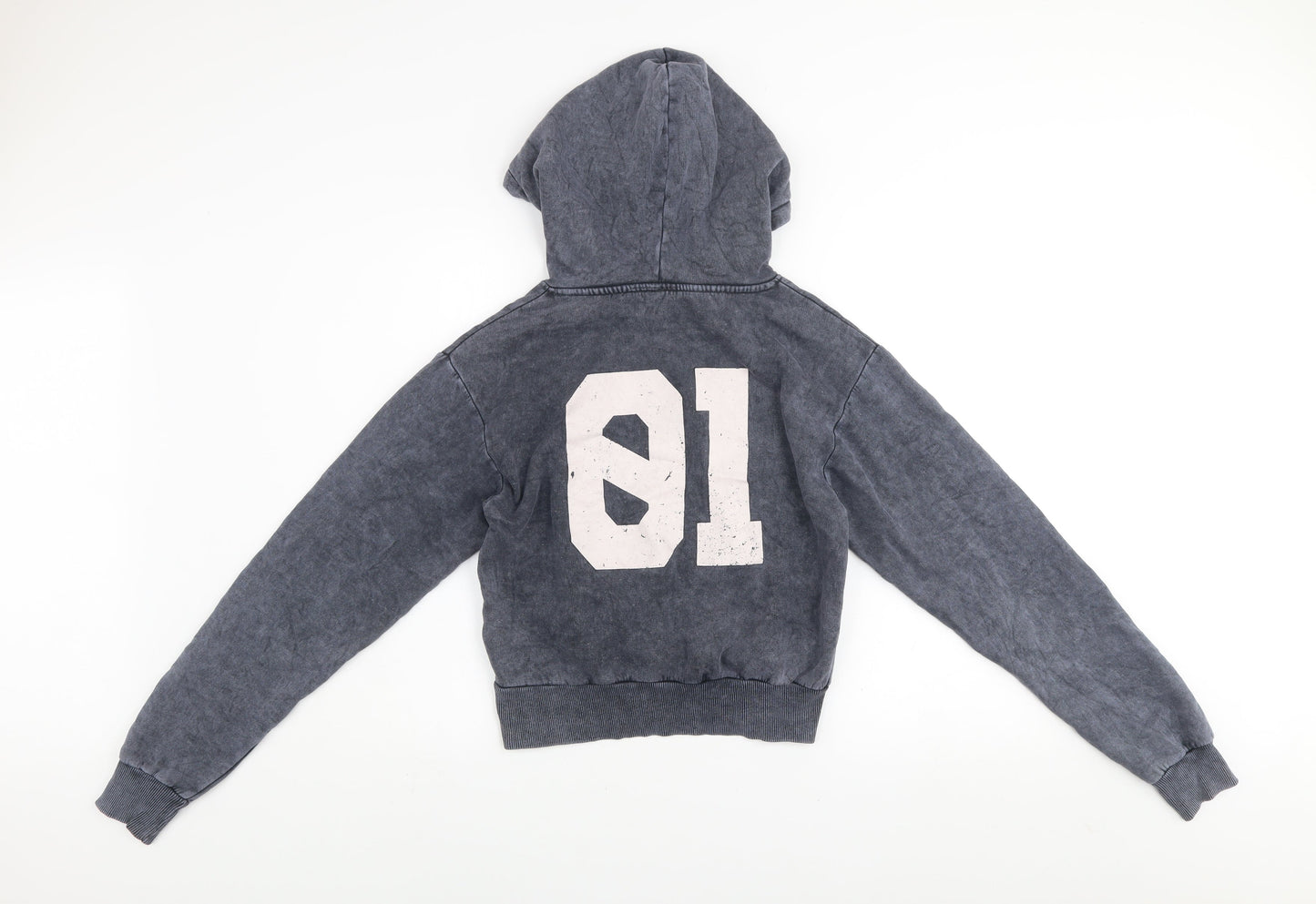 Bershka Women Grey Star Print Hoodie Size S Cotton Blend