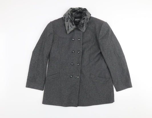 Jocavi Women’s Grey Wool Blend Pea Coat with Faux Fur Collar Size 12