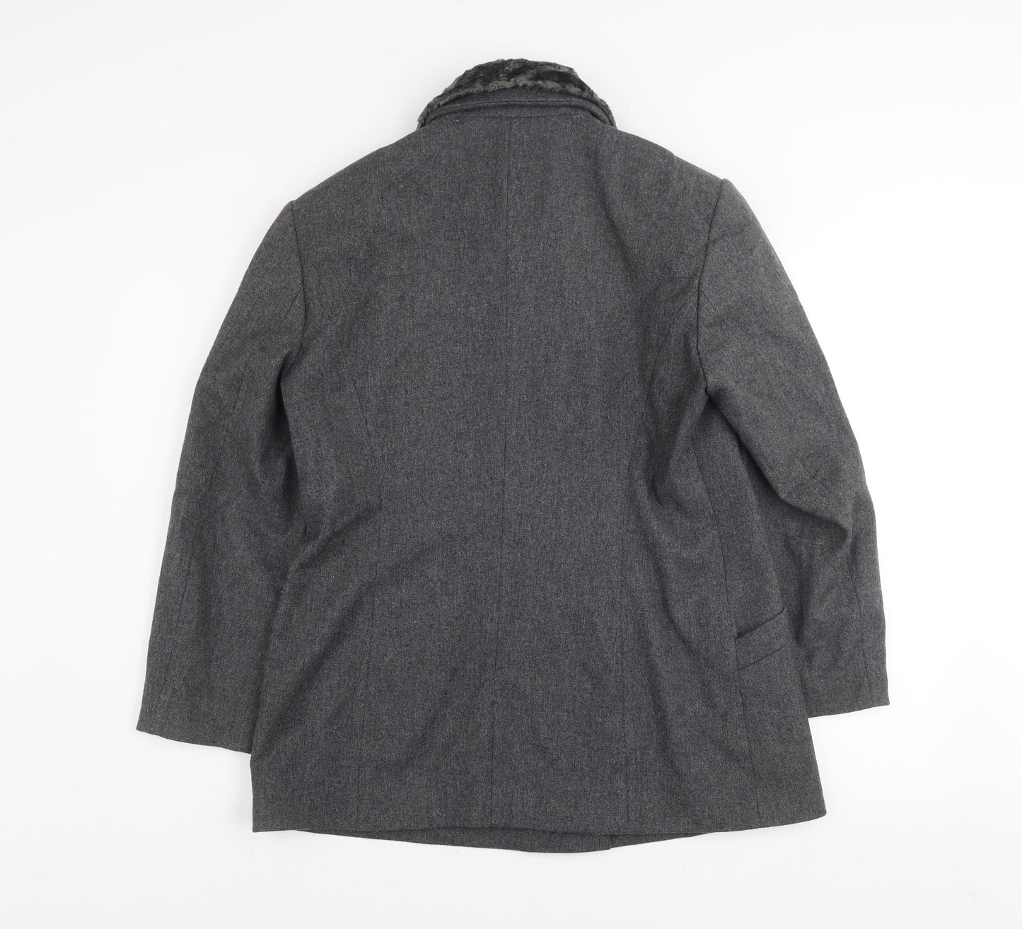 Jocavi Women’s Grey Wool Blend Pea Coat with Faux Fur Collar Size 12