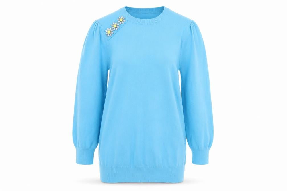 Savida Women's Blue Crew Neck Embellished Jumper Size 10