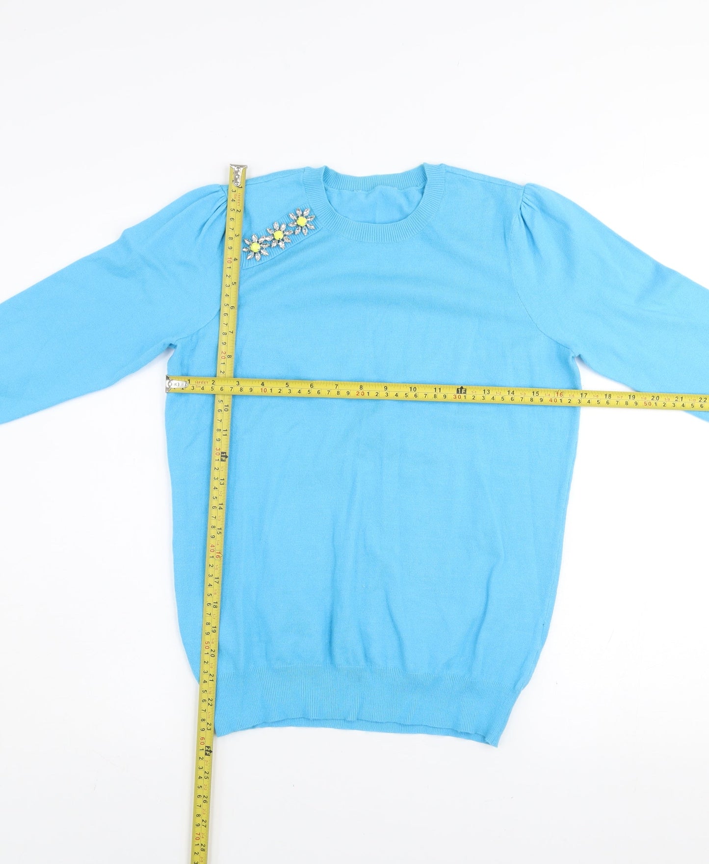 Savida Women's Blue Crew Neck Embellished Jumper Size 10