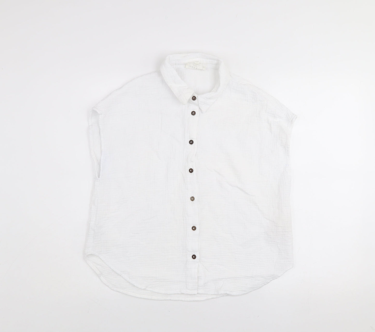 Grace & Mila Women White Cotton Button-Up Sleeveless Shirt M