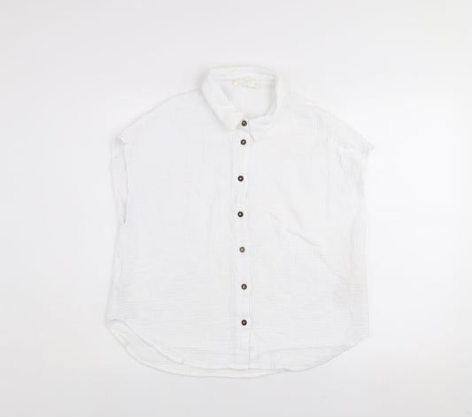 Grace & Mila Women White Cotton Button-Up Sleeveless Shirt M