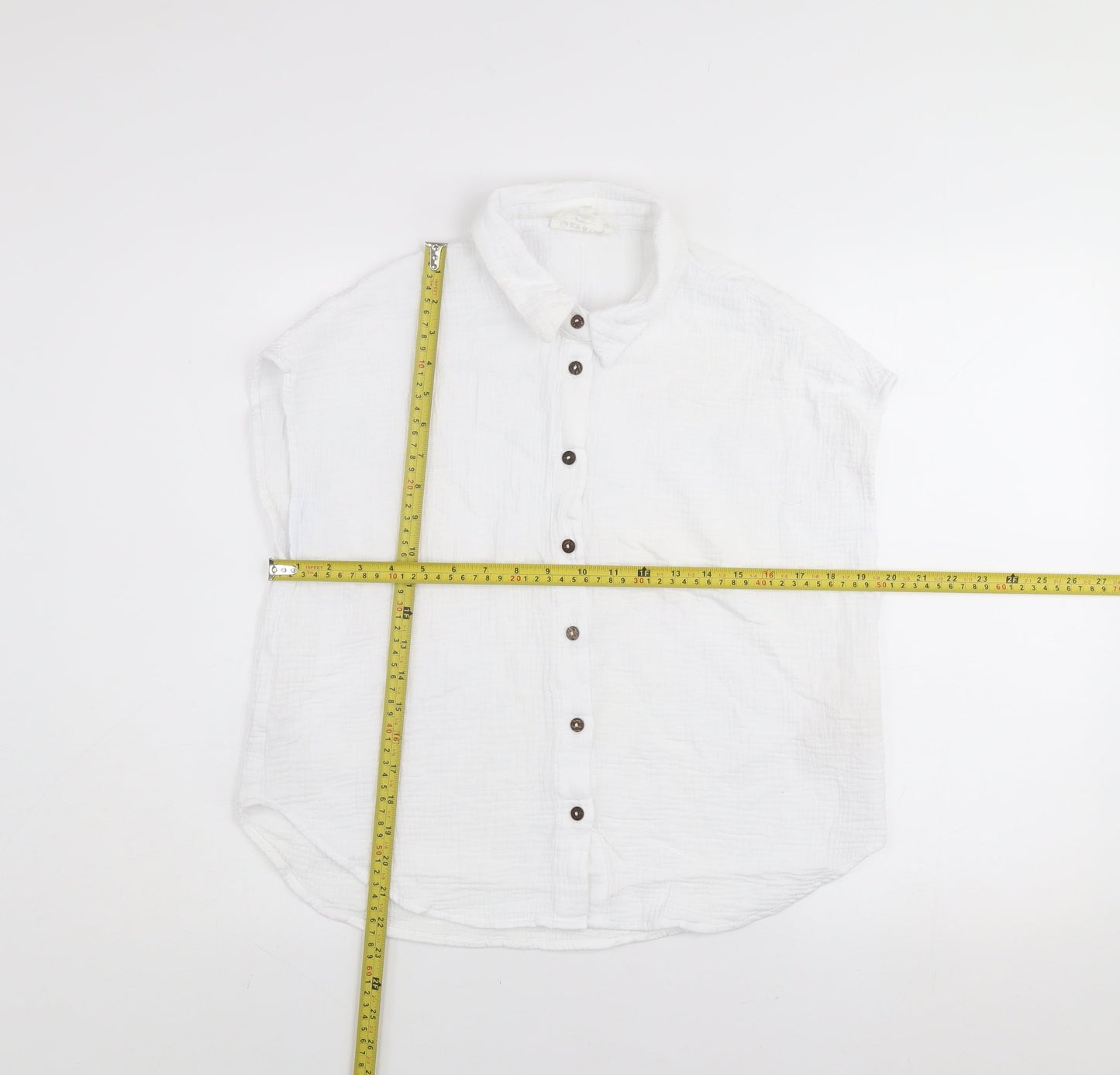 Grace & Mila Women White Cotton Button-Up Sleeveless Shirt M